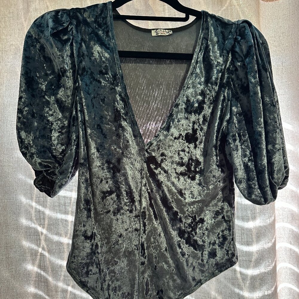 Free People Gray Velvet Don't you Wish Bodysuit - Size XS